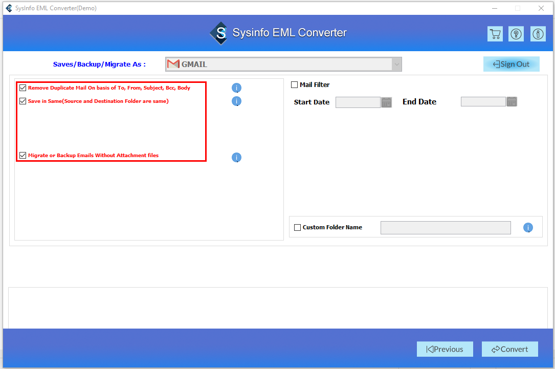 advnace feature to convert eml file