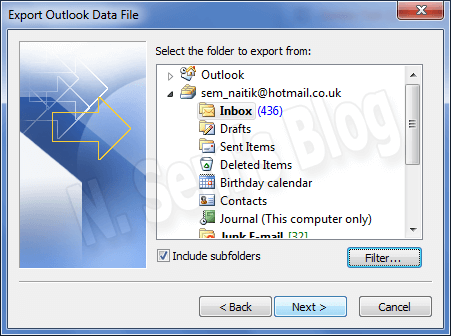 split PST using Outlook's Export feature