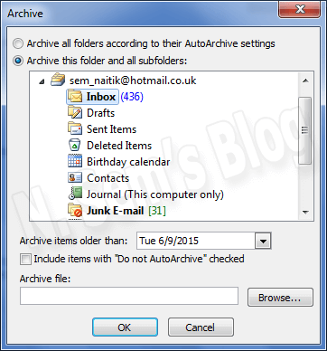 split PST using Outlook's Archive feature