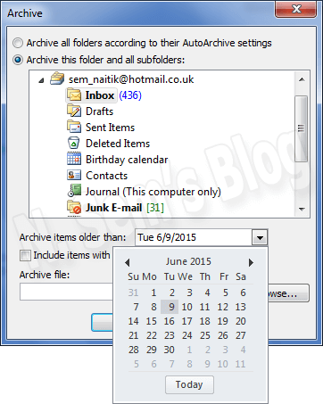 split PST using Outlook's Archive feature