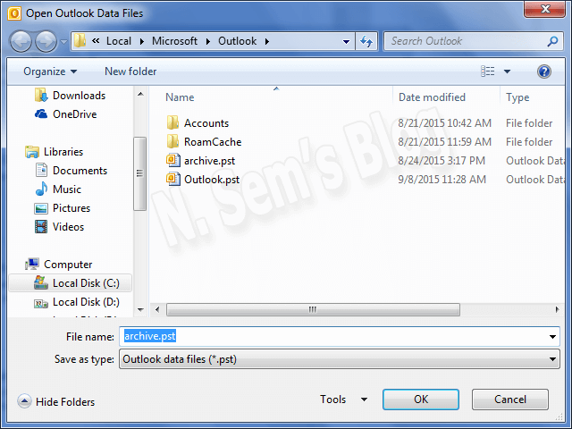 split PST using Outlook's Archive feature