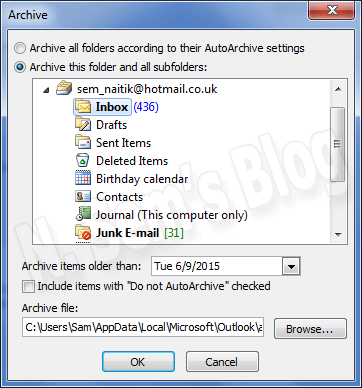 split PST using Outlook's Archive feature
