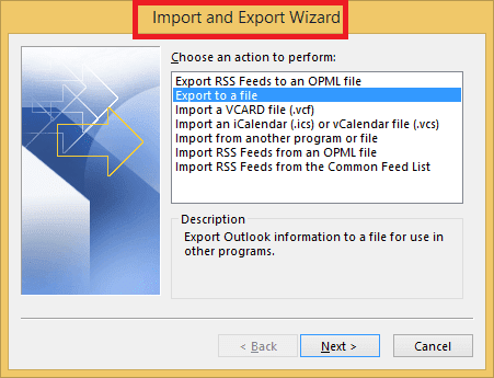 Import and Export wizard