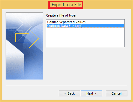 click on the Export to a file