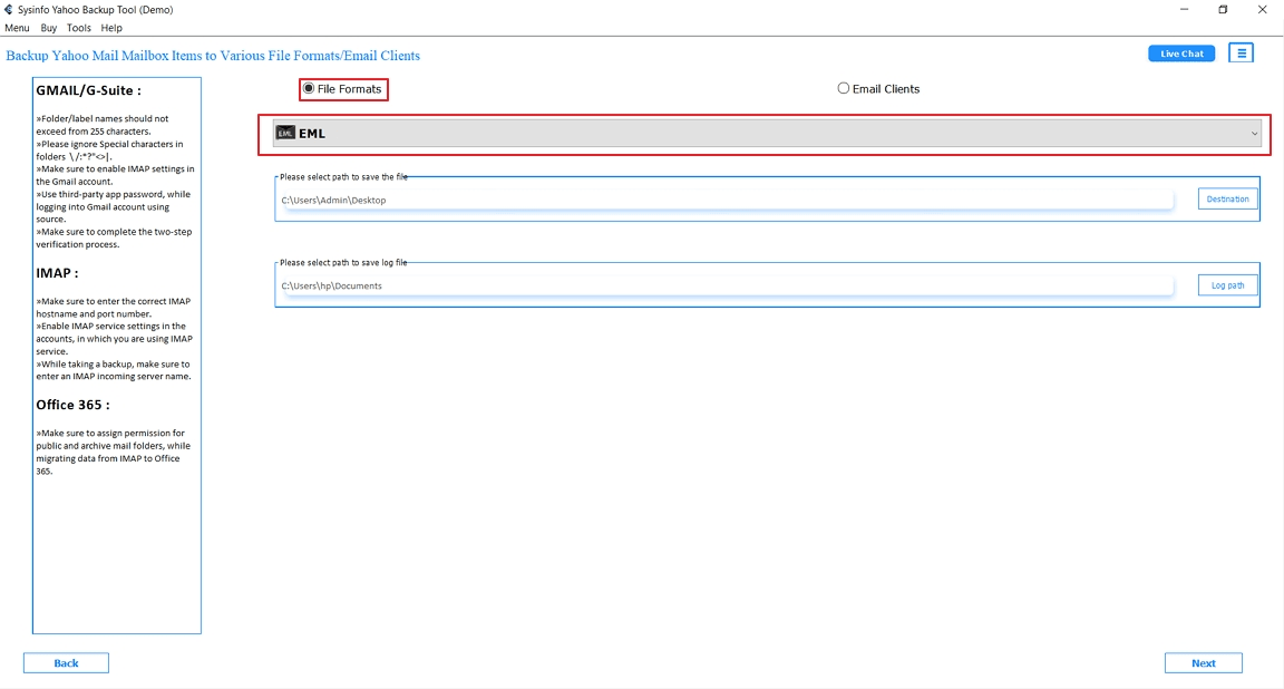 select the saving option as EML