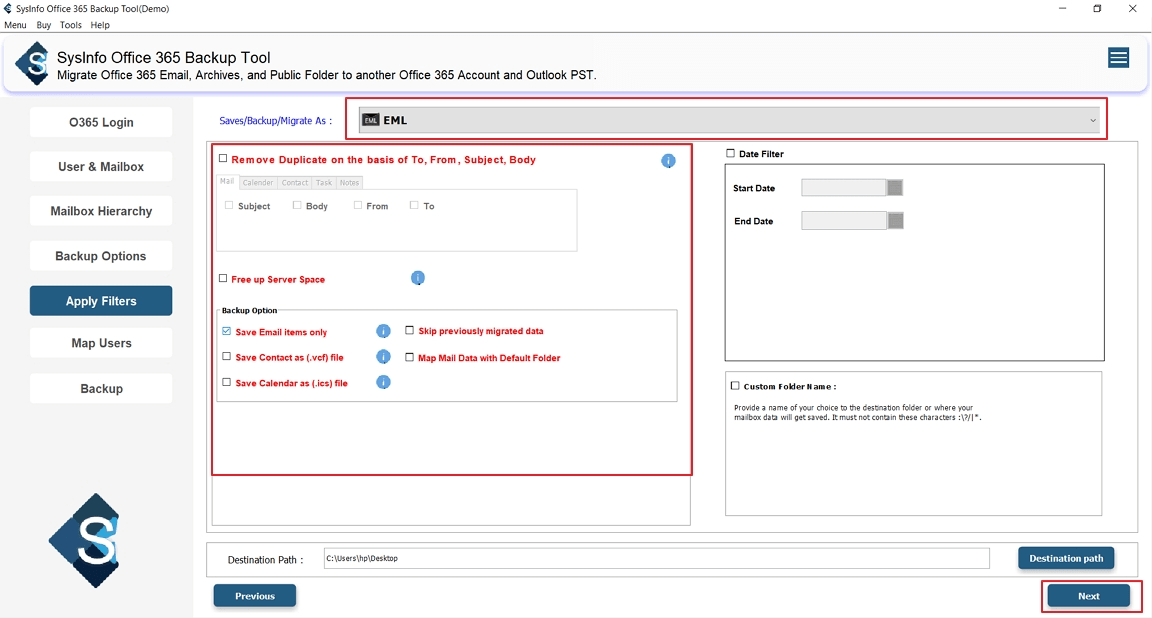 select EML as the output