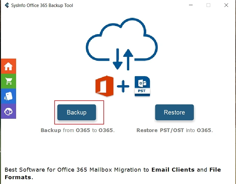  start the Office 365 Email Backup Tool