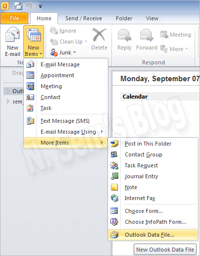 how to create a new PST in Outlook-2010 (1)