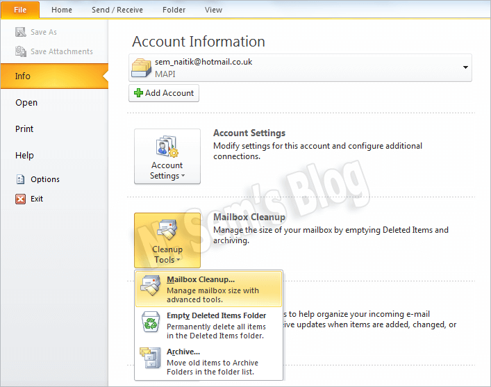 mailbox cleanup in Outlook 2010