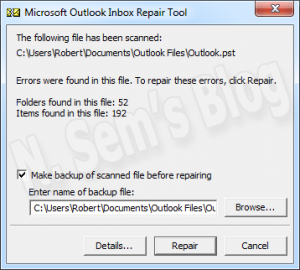 Inbox Repair tool (SCANPST.EXE)