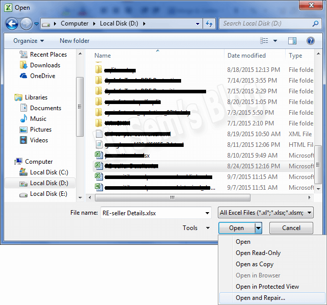 Open and Repair in Excel