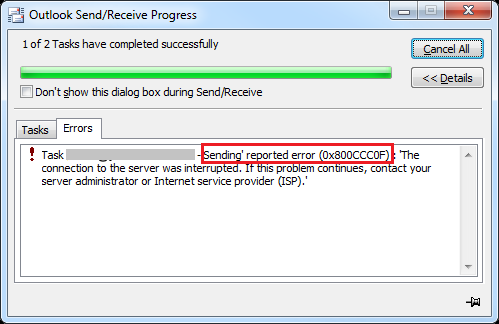 send receive error 0x800ccc0f