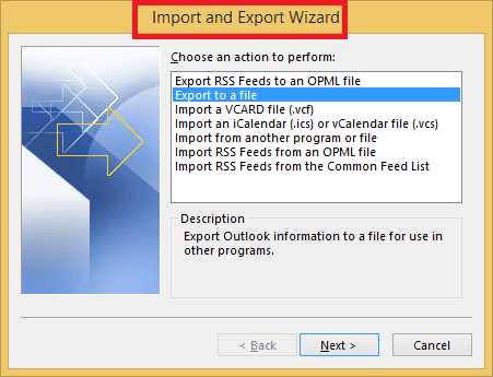 click export and import