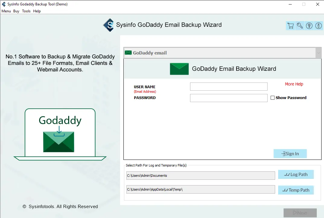 start godaddy bacup tool